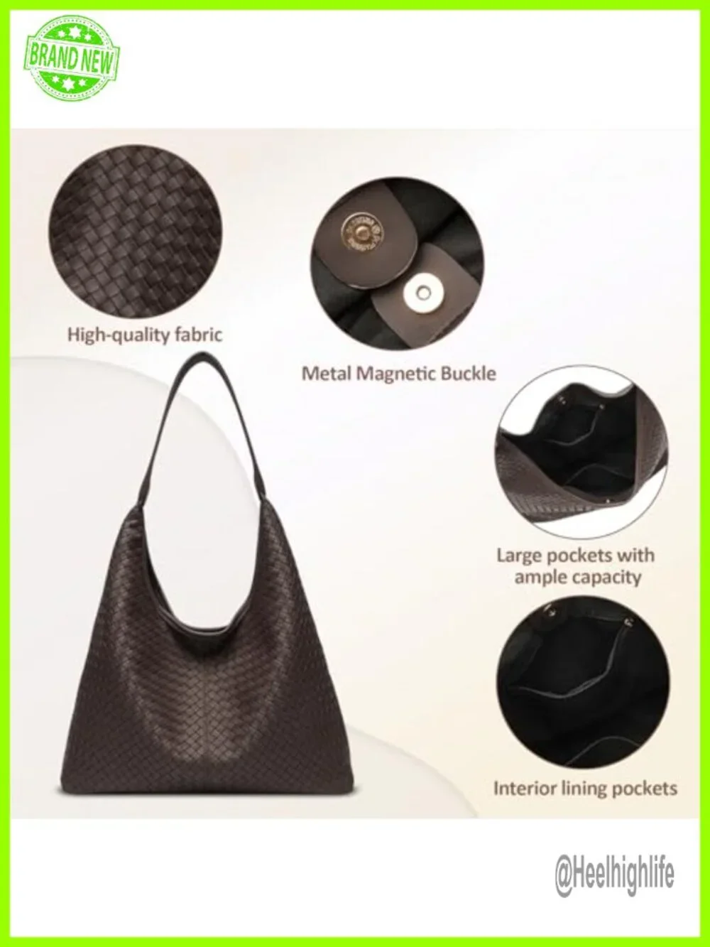Woven Textured Faux Leather Hobo Shoulder Bag Large Capacity Slouchy Tote